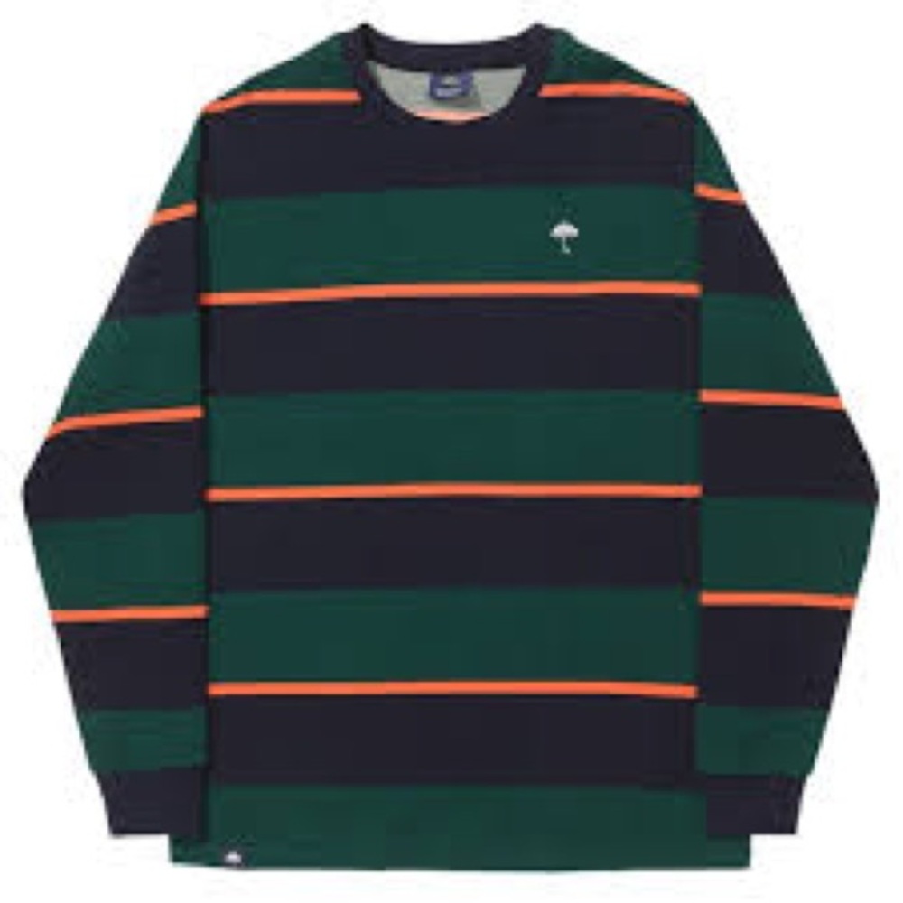 Hélas Band L/S T-Shirt in Navy/Green features a striped design skateboarding